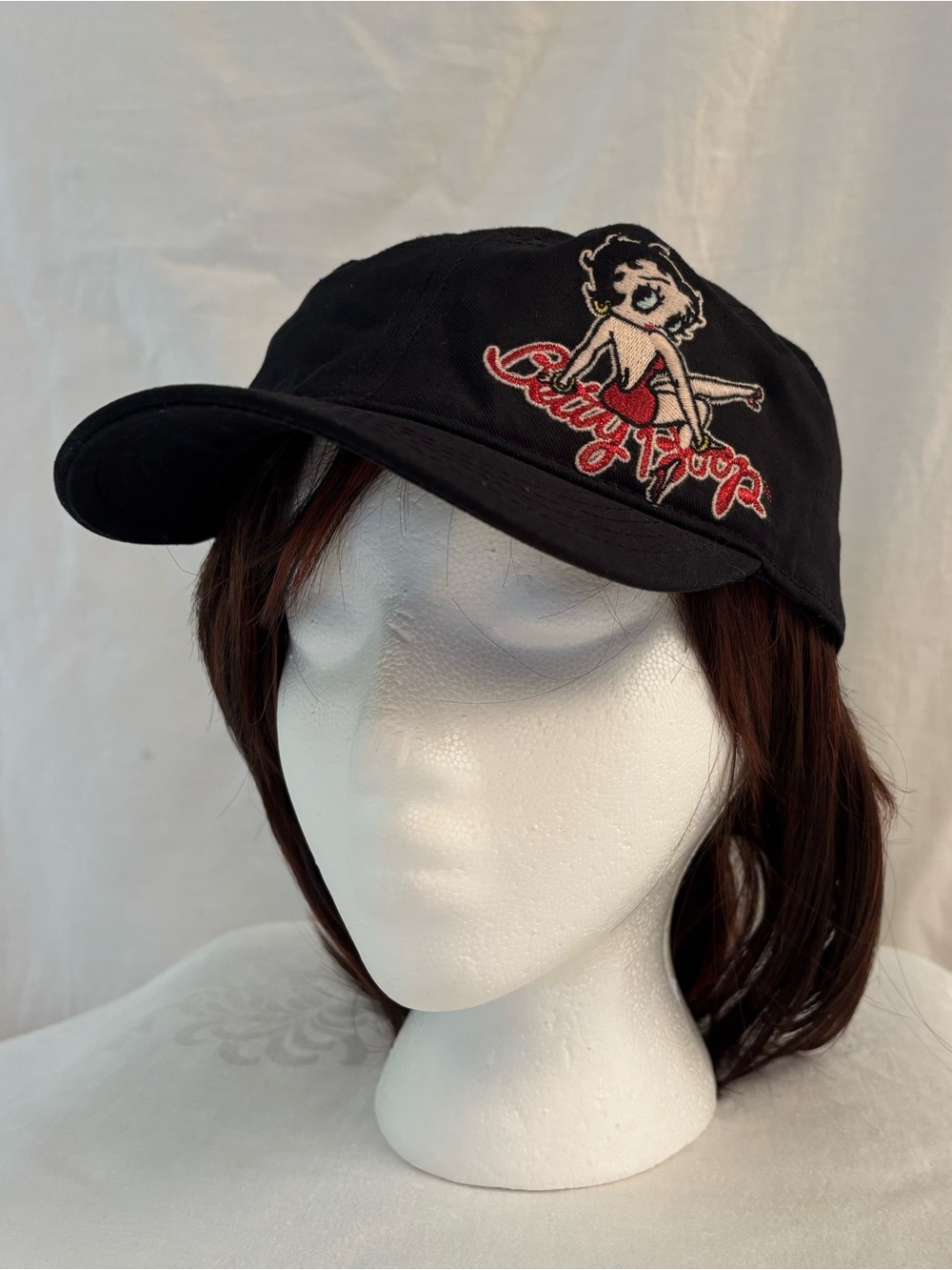 Betty Boop Embroidered Black Cadet Hat Military Cap Y2K Pinup OSFM Cotton